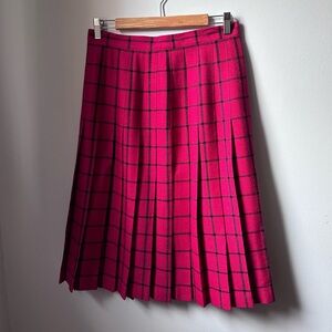 Vintage BRAEMAR made in Canada pleated wool hot pink cranberry plaid skirt